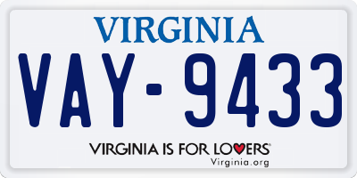 VA license plate VAY9433