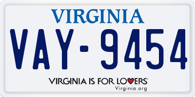 VA license plate VAY9454