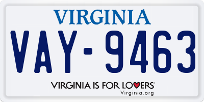 VA license plate VAY9463