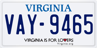 VA license plate VAY9465