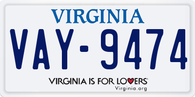 VA license plate VAY9474