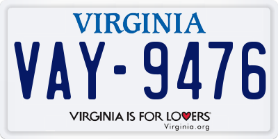 VA license plate VAY9476
