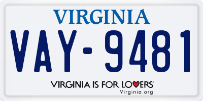VA license plate VAY9481