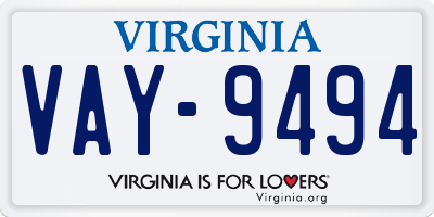 VA license plate VAY9494