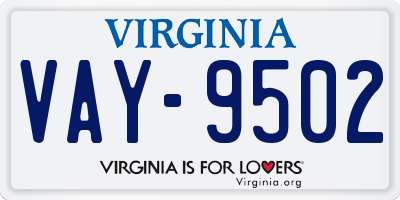VA license plate VAY9502