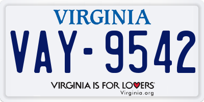 VA license plate VAY9542
