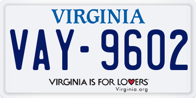 VA license plate VAY9602
