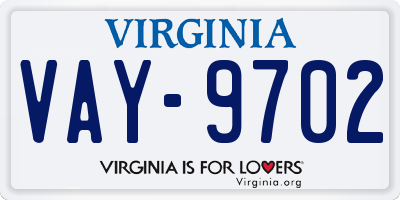VA license plate VAY9702