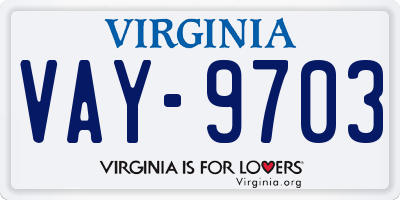 VA license plate VAY9703