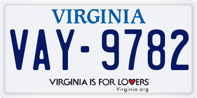 VA license plate VAY9782