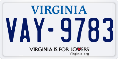 VA license plate VAY9783