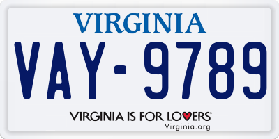 VA license plate VAY9789