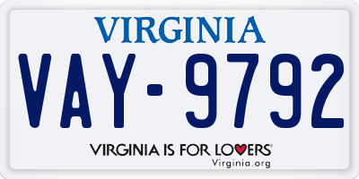 VA license plate VAY9792