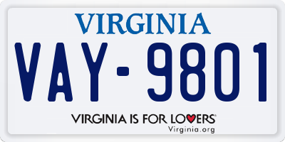 VA license plate VAY9801