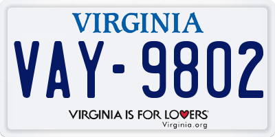 VA license plate VAY9802
