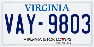 VA license plate VAY9803