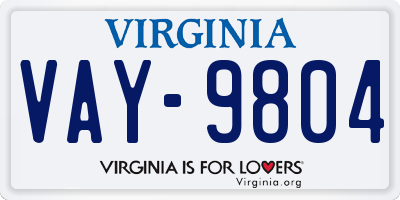 VA license plate VAY9804