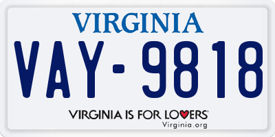 VA license plate VAY9818