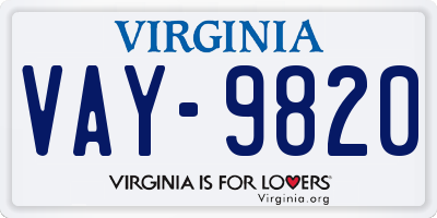 VA license plate VAY9820
