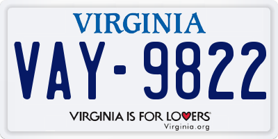 VA license plate VAY9822