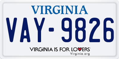 VA license plate VAY9826
