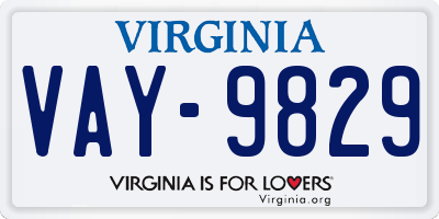 VA license plate VAY9829