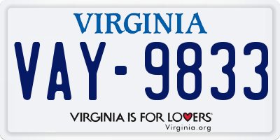 VA license plate VAY9833