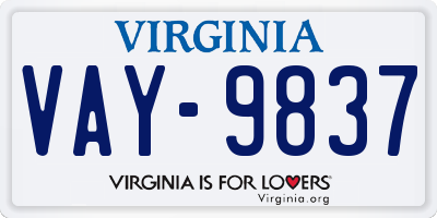 VA license plate VAY9837