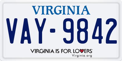 VA license plate VAY9842