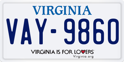 VA license plate VAY9860