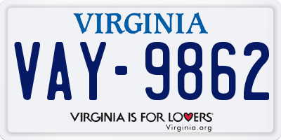 VA license plate VAY9862