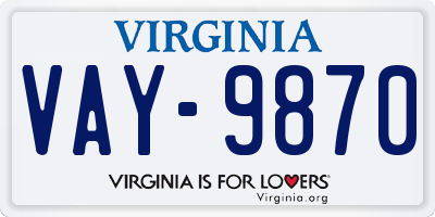 VA license plate VAY9870