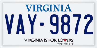 VA license plate VAY9872