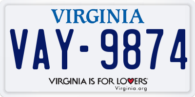 VA license plate VAY9874