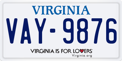 VA license plate VAY9876