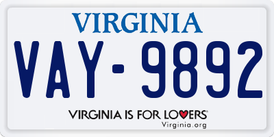 VA license plate VAY9892