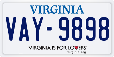 VA license plate VAY9898