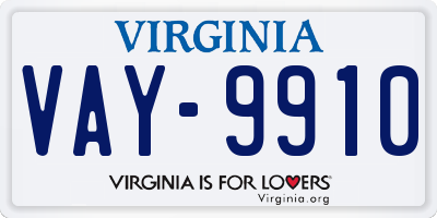 VA license plate VAY9910