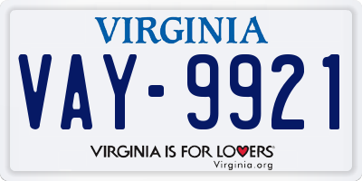 VA license plate VAY9921