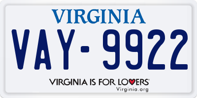VA license plate VAY9922