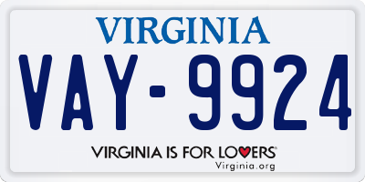 VA license plate VAY9924