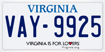 VA license plate VAY9925
