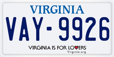 VA license plate VAY9926