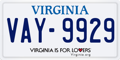 VA license plate VAY9929