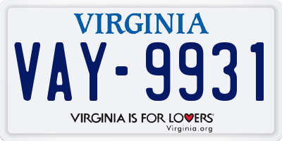 VA license plate VAY9931
