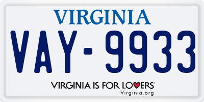 VA license plate VAY9933