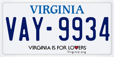 VA license plate VAY9934