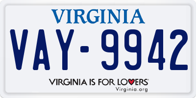 VA license plate VAY9942