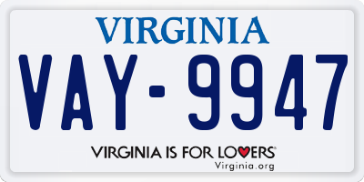 VA license plate VAY9947