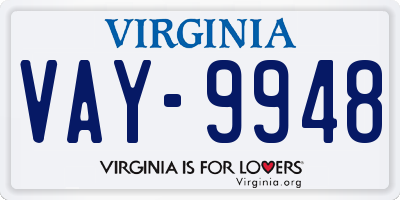 VA license plate VAY9948